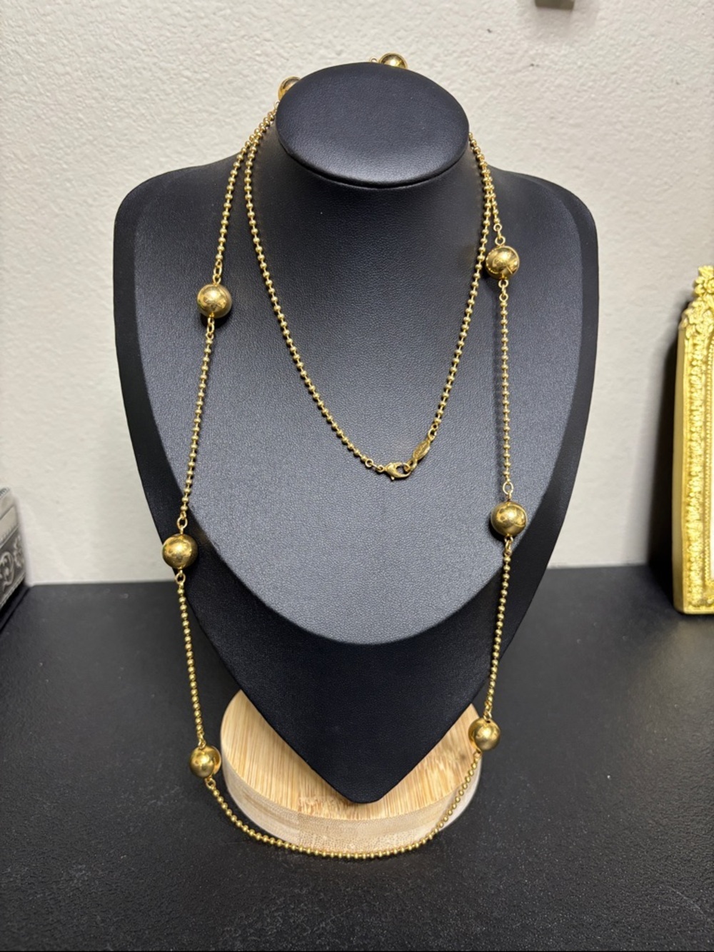 Vintage Napier Gold Bead Station Long Necklace - Women's Jewelry